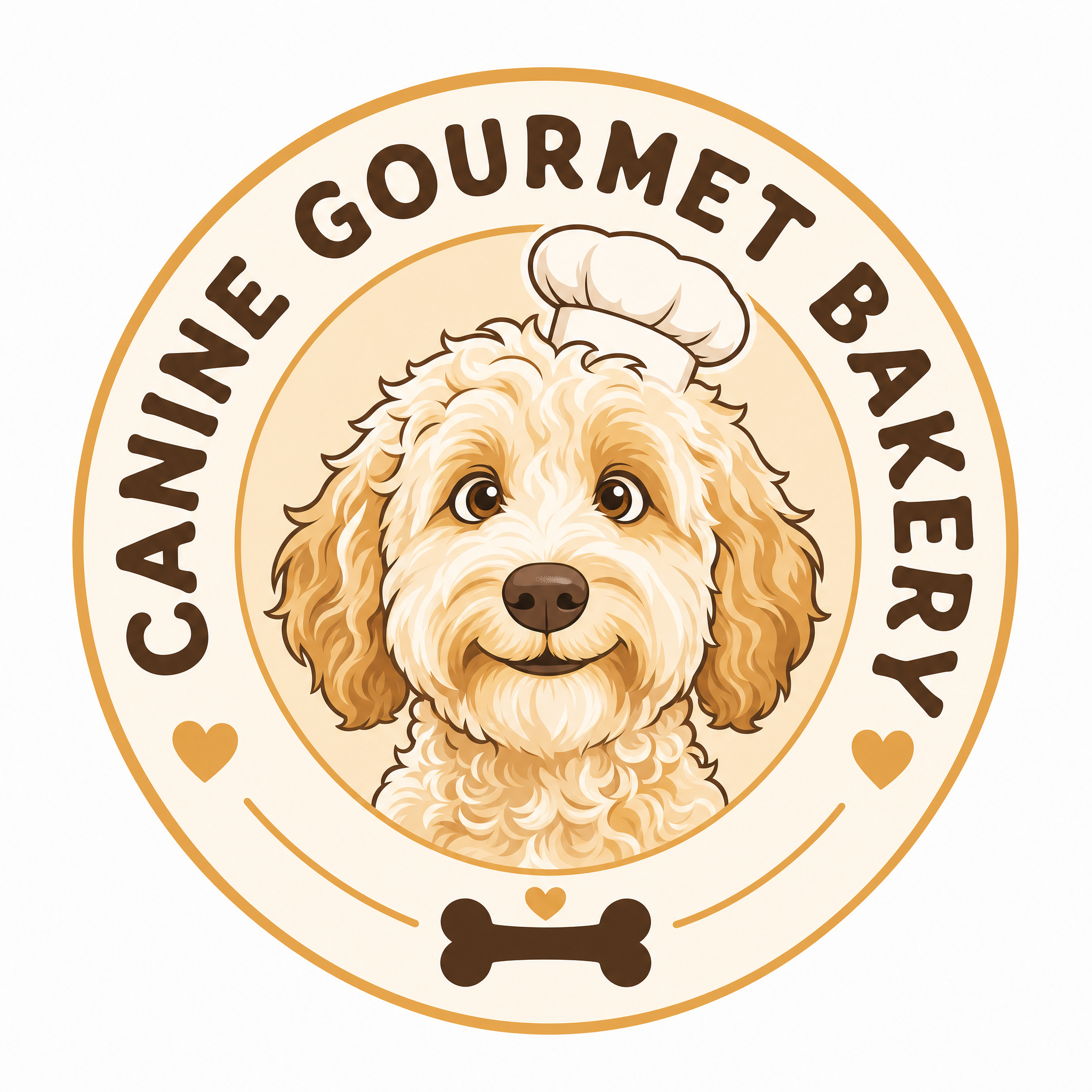 Canine Gourmet Bakery logo with goldendoodle baker mascot